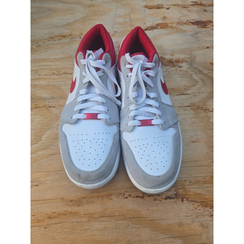 Jordan Air Jordan 1 Low Gray White Red Lace Up Men's Basketball Sneakers sz 12.5 - Picture 2 of 9